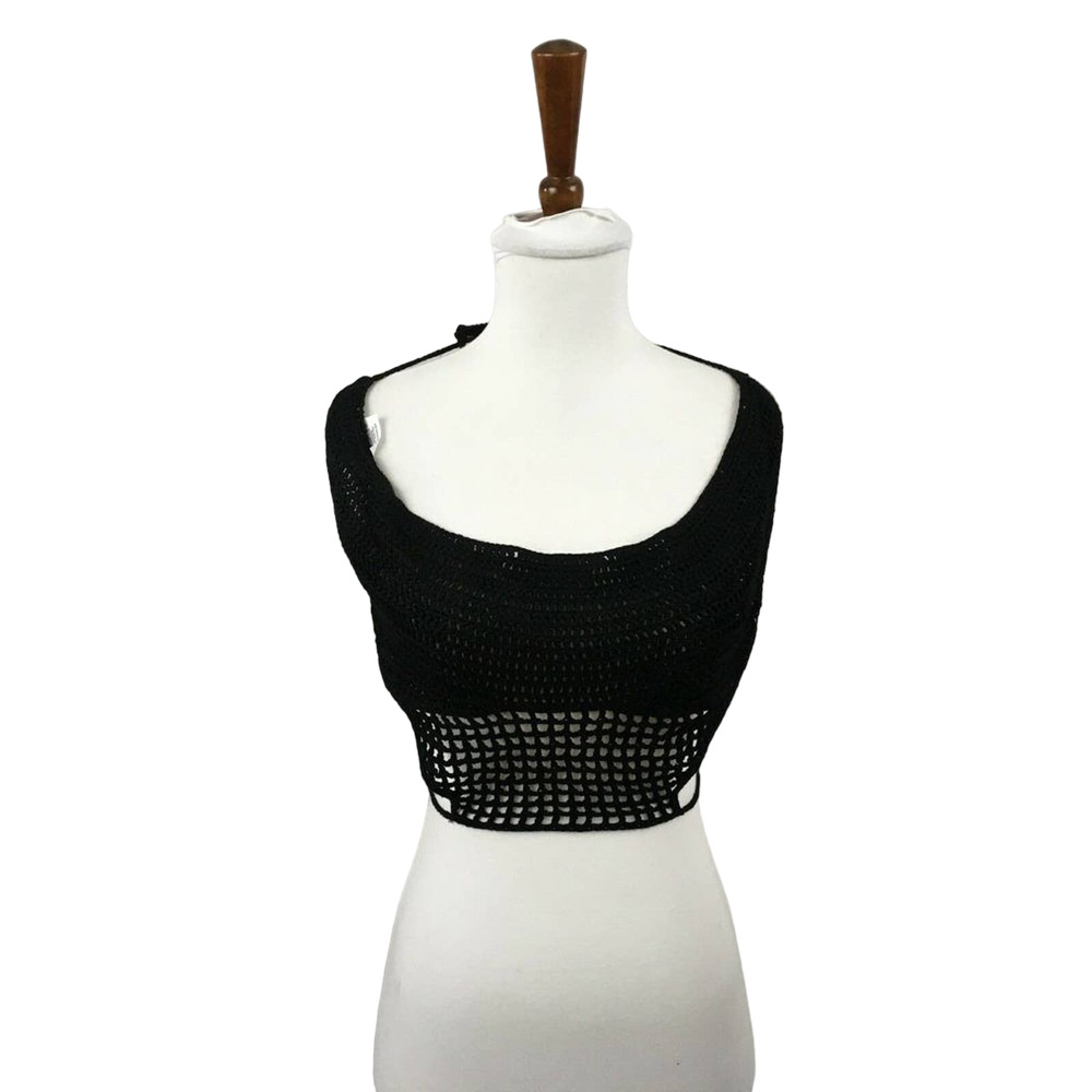 Express Womens Top Halter Crotched Wrap Around Crop Tank - Black - Size XS